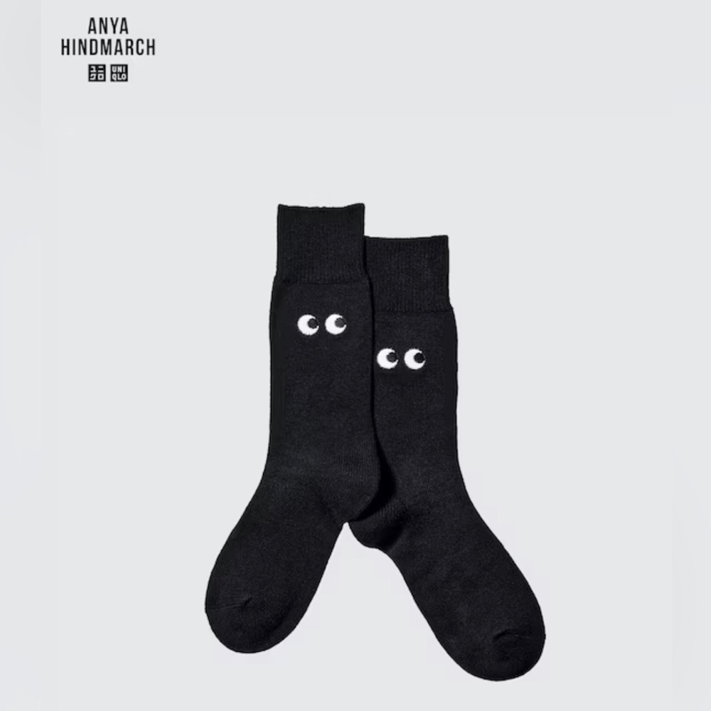 Uniqlo Anya Hindmarch Womens HEATTECH Socks w/ Eye Detail - Black - 9.5-11